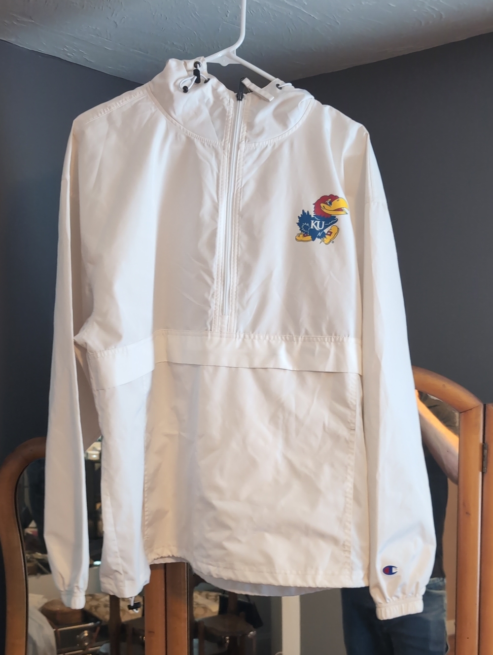 Champion Kansas Jayhawks Packable 1/2 Zip Pullover Windbreaker Jacket White
